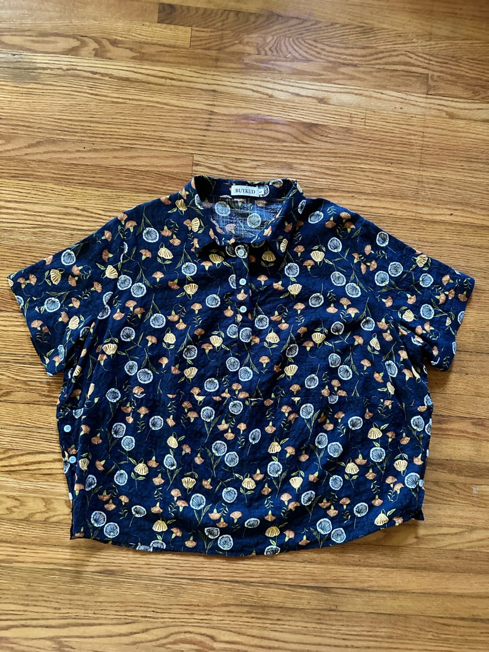 Buykud Navy Floral Short-Sleeve Blouse